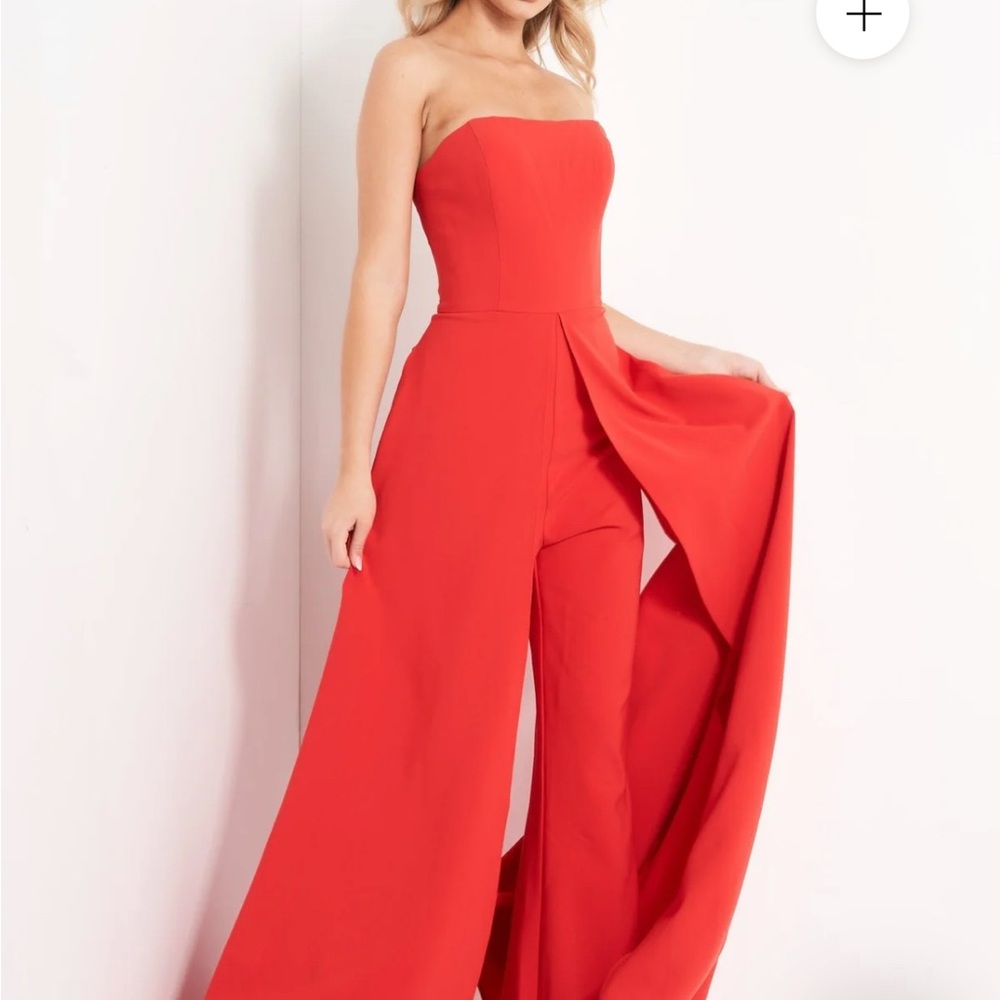 Jovani Strapless Wide-Leg Formal Jumpsuit red